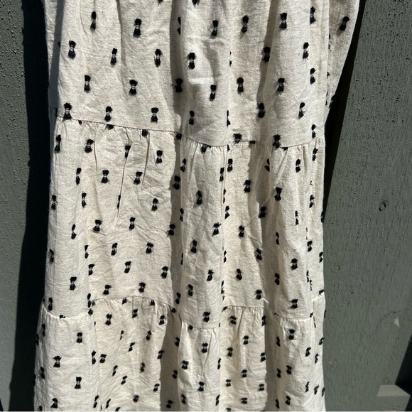 Chic Sim & Sam Cream Cotton/Linen Dress Black Design and Tiered Skirt Size L - Picture 5 of 11